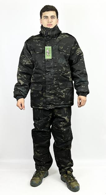 Костюм камуфляжный зимний, черный, ткань «Грета», опт фото 1