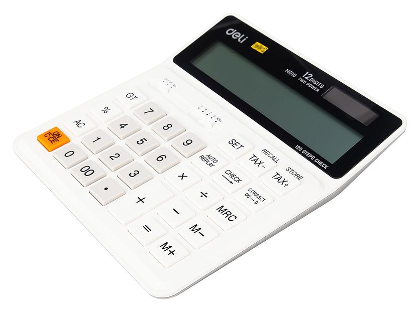 Калькулятор бухгалтерский Deli EM01010 белый 12-разр. фото 3