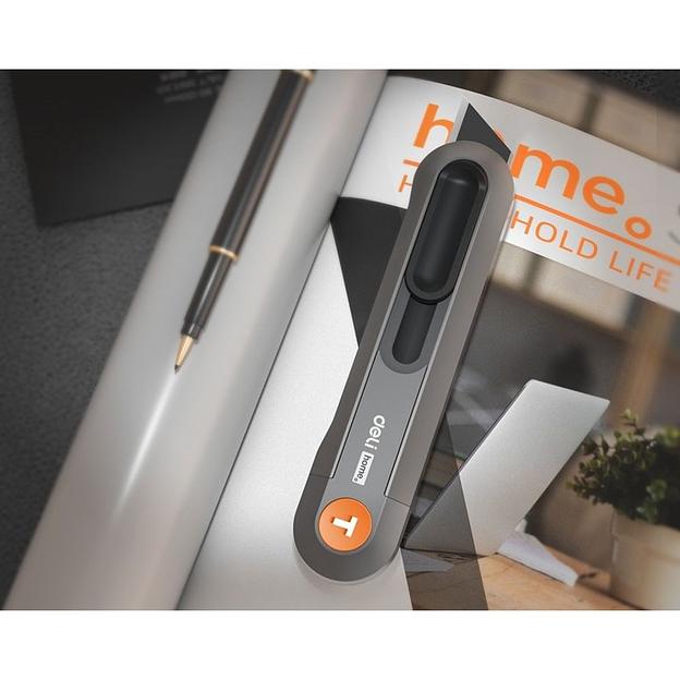 Нож Deli Набор технических ножей "Home Series Gray" Deli HT4003C (ножи 9мм+18мм+Т-образный), эксклюзивный дизайн, корпус из высококачественного софттач пластика фото 2