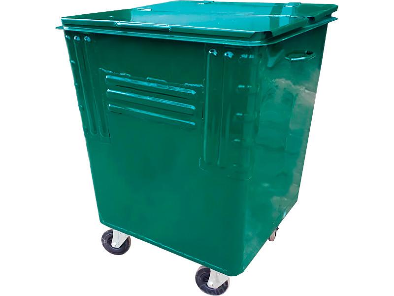 Контейнер металл 750л. для ТБО, с крышкой, на колесах, усиленный зелёный фото 1