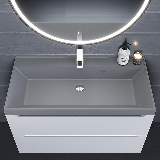 Раковина кварцевая для ванной комнаты Uperwood Classic Quartz 90 см, серая матовая, бетон фото 2