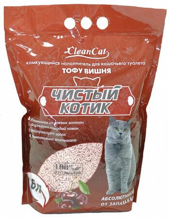 Наполнитель комкующийся «Чистый котик» ТОФУ вишня, 6 л фото 1