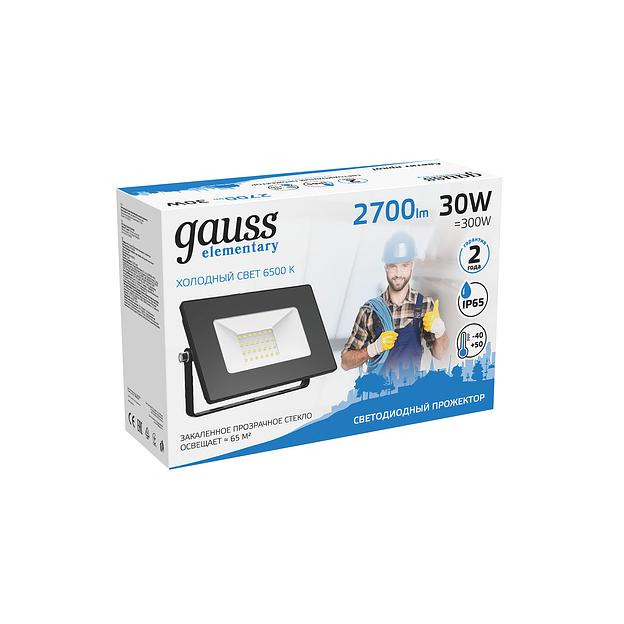 GAUSS 613100330 Прожектор светодиодный LED 30W 2100lm IP65 6500К черный 1/60 фото 4