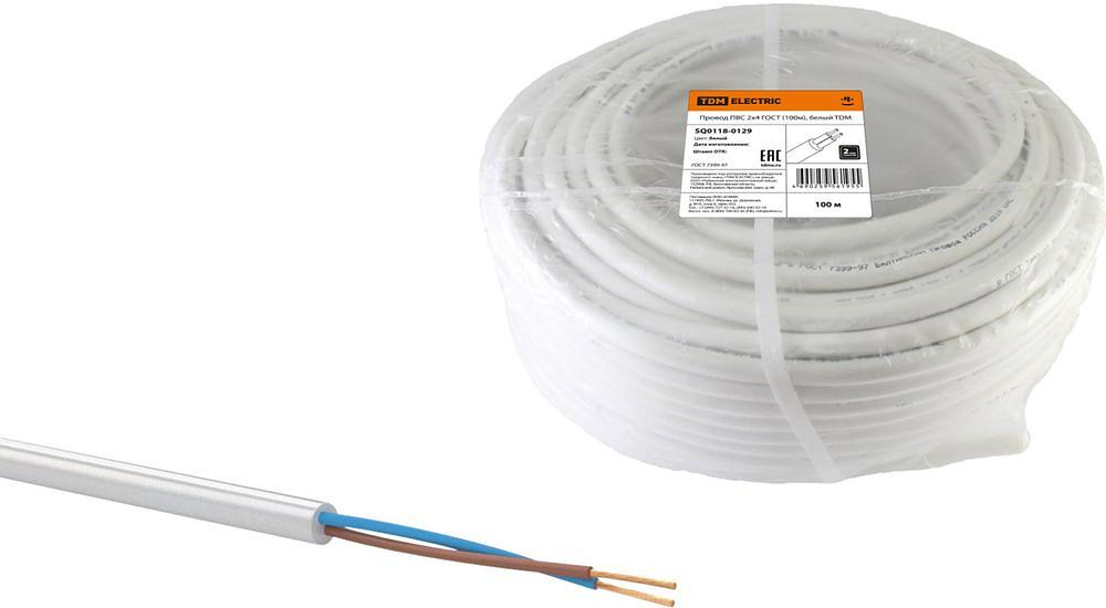 Провод ПВС 2х4 ГОСТ (100м), белый TDM фото 1