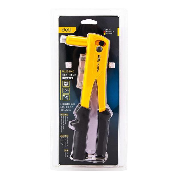 Ручной заклепочник Deli DL236910 265мм, сталь 20Cr, диаметр 2,4 / 3,2 / 4,0 / 4,8 мм фото 3