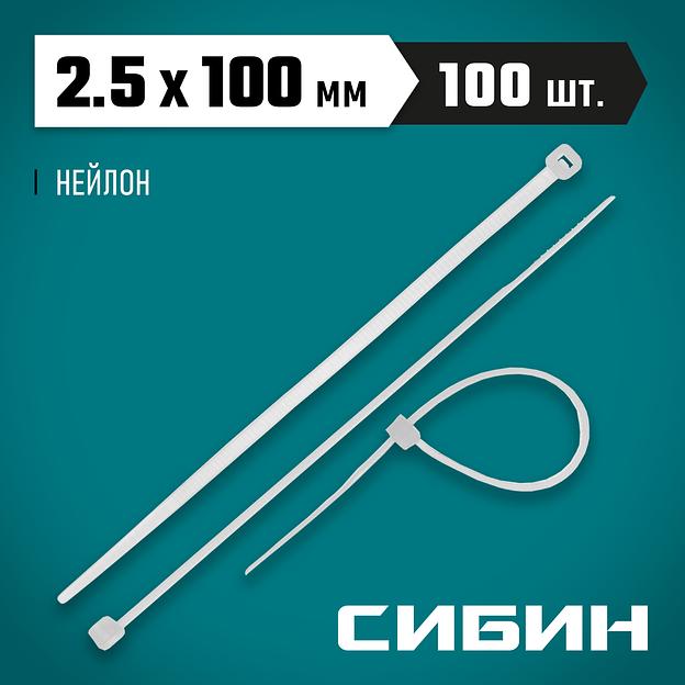 СИБИН ХС-Б, 2.5 x 100 мм, нейлон РА66, 100 шт, белые, хомуты-стяжки (3786-25-100) фото 2