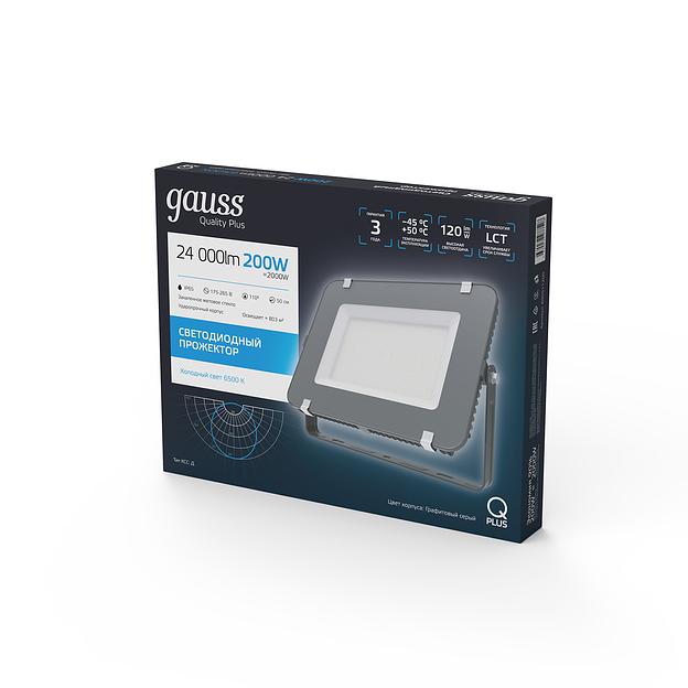 Прожектор светодиодный LED ДО 200 Вт 24000 Лм 6500К IP65 439х56х346 мм Qplus Gauss Gauss 690511200 фото 3
