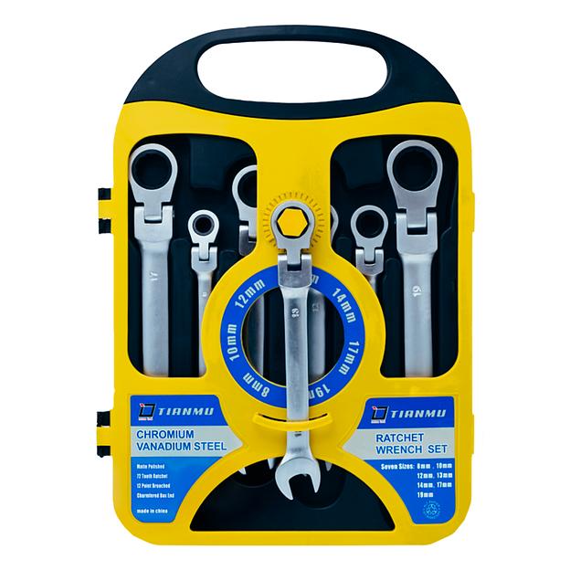 Комбинированные Ключи 8-19 С Трещоткой И Шарниром В Кейсе Jinfeng 8007 фото 1