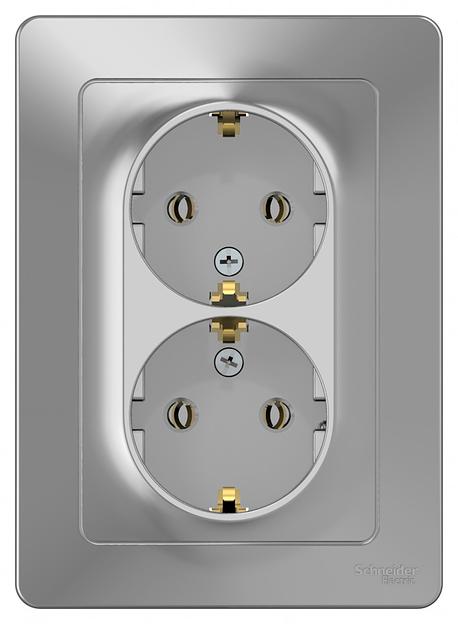 Systeme electric BLNRS001023 BLANCA С/У РОЗЕТКА двойная с заземлением без шторок, 16А, 250В, АЛЮМИНИЙ фото 2