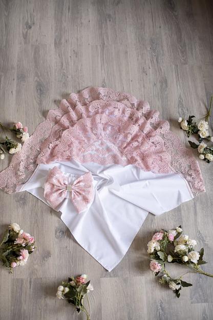 Уголок на выписку с бантом (3 ряда кружева), Нежно-розовый фото 1