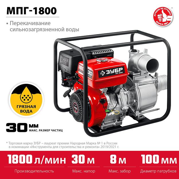 Мотопомпа бензиновая для грязной воды Зубр, серия «Мастер» (МПГ-1800) фото 7