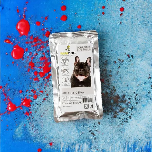 Корм для собак влажный PapaDog Holistic «Говядина с морковкой» 85 г ОПТ фото 1