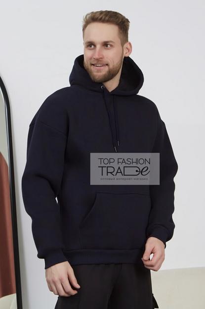 Худи мужское с начёсом оверсайз с капюшоном чернильный HUD03-3 фото 1