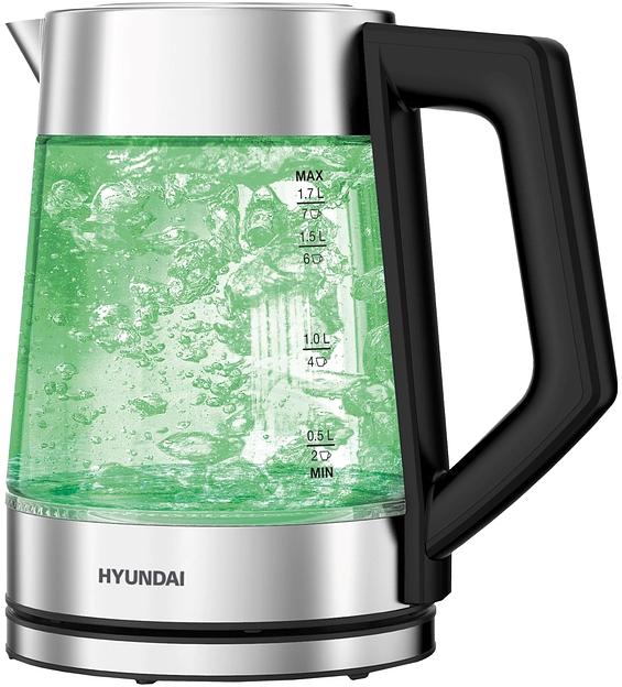 Чайник электрический Hyundai HYK-G4402 1.7л. 2200Вт черный/серебристый корпус: стекло фото 2