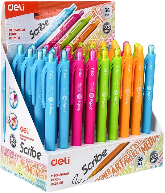 Набор карандашей мех. Deli EU60200-P Scribe 0.5мм трехгран. пластик ассорти дисплей (36шт) ластик фото 9
