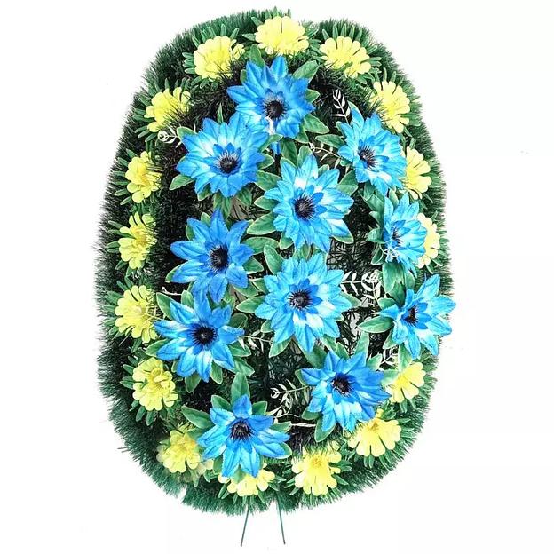 Р-ный венок Дерек с георгинами, герберами 100см фото 1