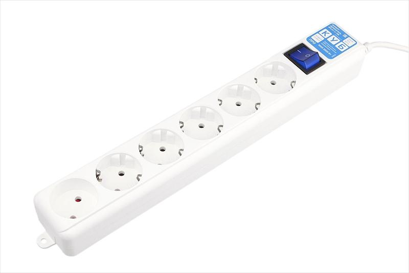 Сетевой фильтр Power Cube сетевой фильтр PRO, 5 метров, 6 розеток (5 с заземлением + 1 без заземления), 16А/3,5кВт, cечение провода: 3х1,0мм2, цвет белый, гарантия 5 лет, производство РФ (SPL(5+1)-16B-P-5M) фото 2