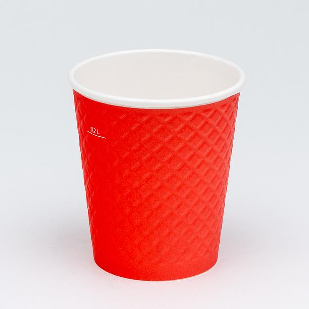 Стакан картонный 250мл 2-сл. "Waffle Red" красный d80мм - 25 шт фото 1