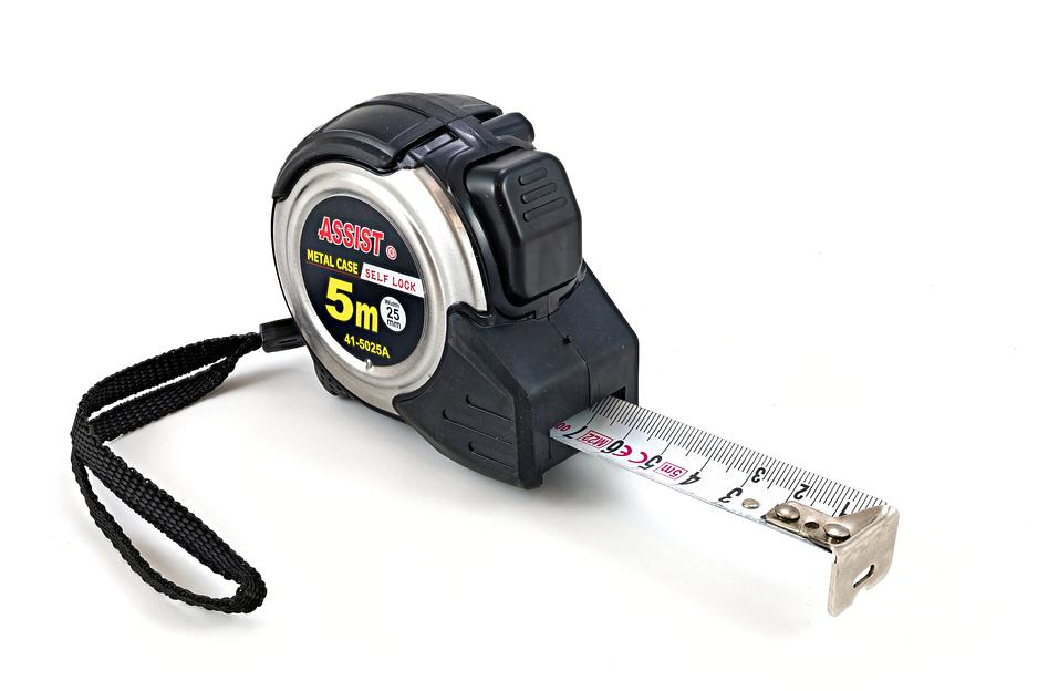 Рулетка 5м*25мм 1 КЛАСС нерж. корпус автостоп лента белый нейлон 0,14 мм ОПТ фото 1