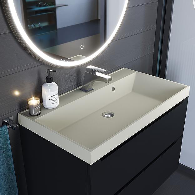 Раковина кварцевая для ванной комнаты Uperwood Classic Quartz 80 см, бежевая матовая, лён фото 2