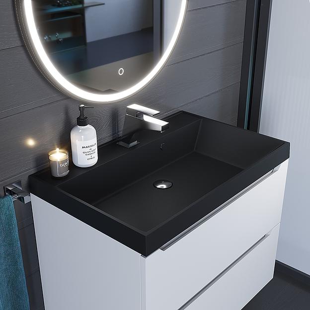 Раковина кварцевая для ванной комнаты Uperwood Classic Quartz 70 см, черная матовая, уголь фото 3