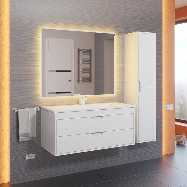 Тумба с раковиной для ванной Uperwood Modul 100 см, подвесная, матовая, белая  фото 10