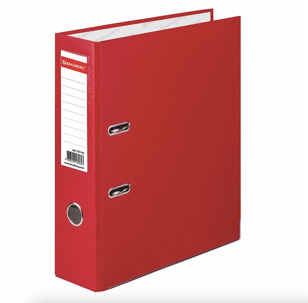 Папка-регистратор BRAUBERG с покрытием из ПВХ, 80 мм, с уголком, красная (удвоенный срок службы), опт фото 1