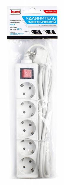 Сетевой удлинитель Buro BU-PS5.5/W 5м (5 розеток) белый (пакет ПЭ) фото 1