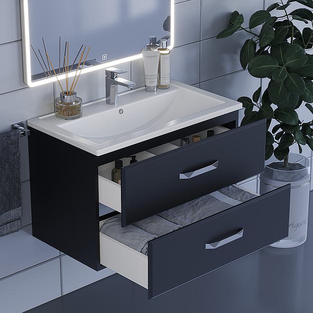 Тумба с раковиной для ванной Uperwood Foster 80 см, подвесная, черная фото 8