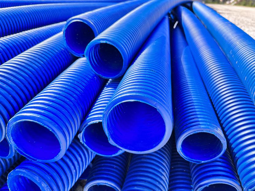 Труба ПНД 90 мм гофрированная двустенная жесткая (6м) Синяя фото 1
