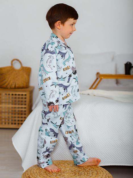 Пижама MINI DI «Алексия» дино на бледно-голубом, сатин ОПТ фото 7