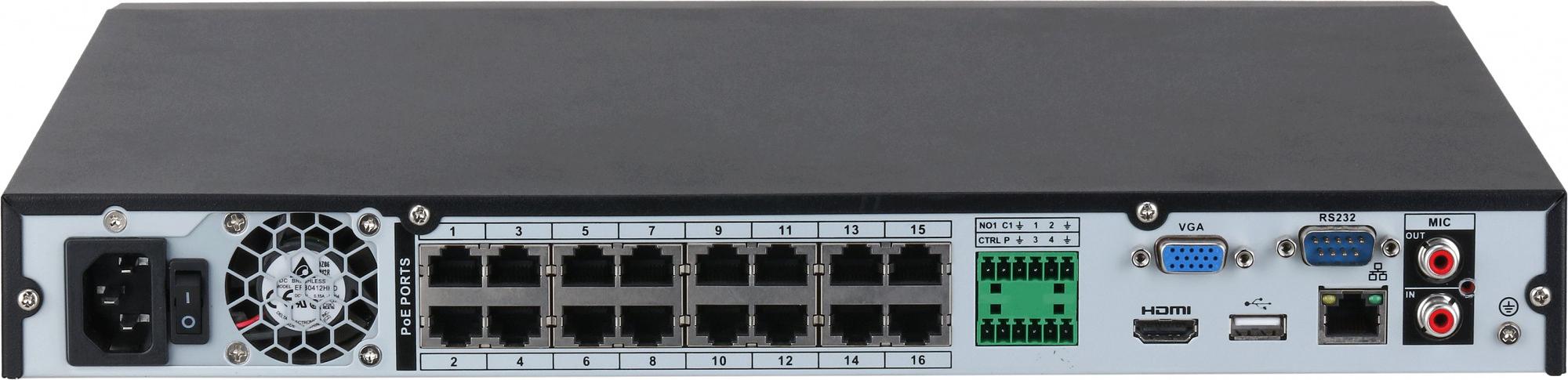 Видеонаблюдение DAHUA 8-канальный IP-видеорегистратор c PoE, 4K, H.265+ и ИИ Входящий поток до 256Мбит/с; сжатие: H.265+, H.265, H.264+, H.264, MJPEG; разрешение записи до 16Мп; накопители: 2 SATA III до 16Тбайт; во (DHI-NVR4216-16P-EI) фото 3