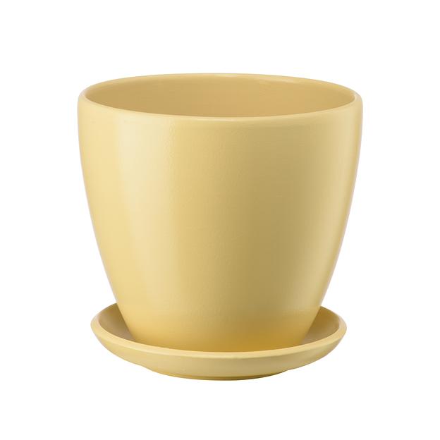 Керамический горшок "Бутон" с подставкой, 1,4л., Д135 Ш135 В130, бежевый фото 1