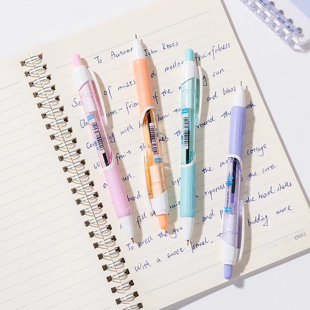 Ручка шариков. автоматическая Deli (EQ46) ассорти d=0.7мм син. черн. кор.карт. игловидный пиш. наконечник резин. манжета фото 3