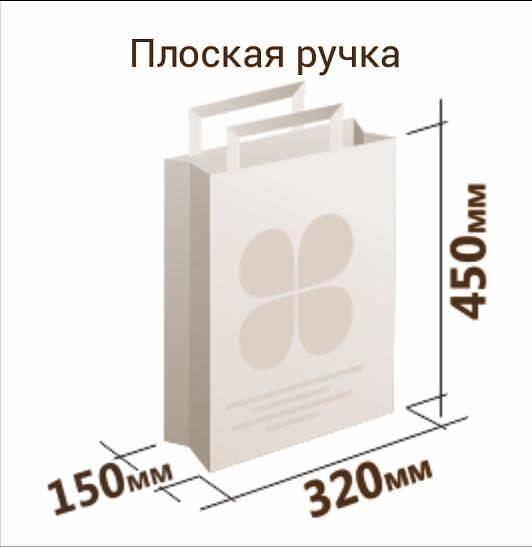 Услуга печати на крафт-пакетах, белый 320х450х150 мм с плоской ручкой, упаковка (1000 шт) фото 2