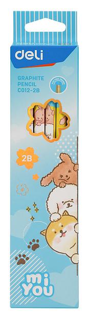Карандаш чернографит. Deli MiYou EC012-2B 2B шестигран. ластик корпус ассорти коробка картонная (12шт) фото 8