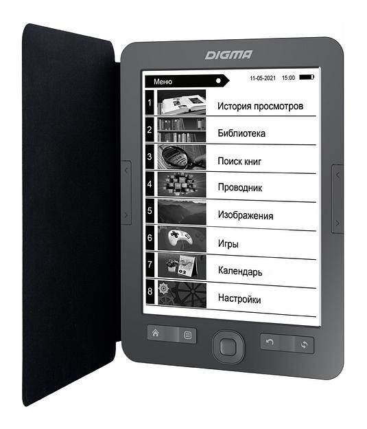 Электронная книга Digma X1 6" E-ink HD 758x1024 Touch Screen 600MHz 128Mb/4Gb/SD/microSDHC/подсветка дисплея темно-серый (в компл.:обложка) фото 1