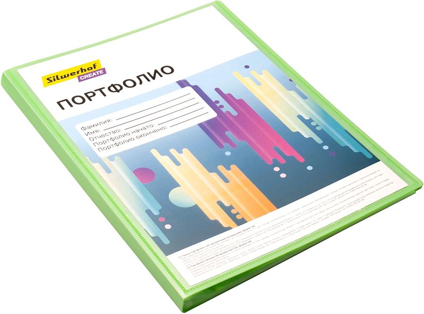 Папка-портфолио с 40 прозр.вклад. Silwerhof Create SCR-P40GRN A4 пластик 0.7мм карм.на лиц.стор. зеленый фото 2