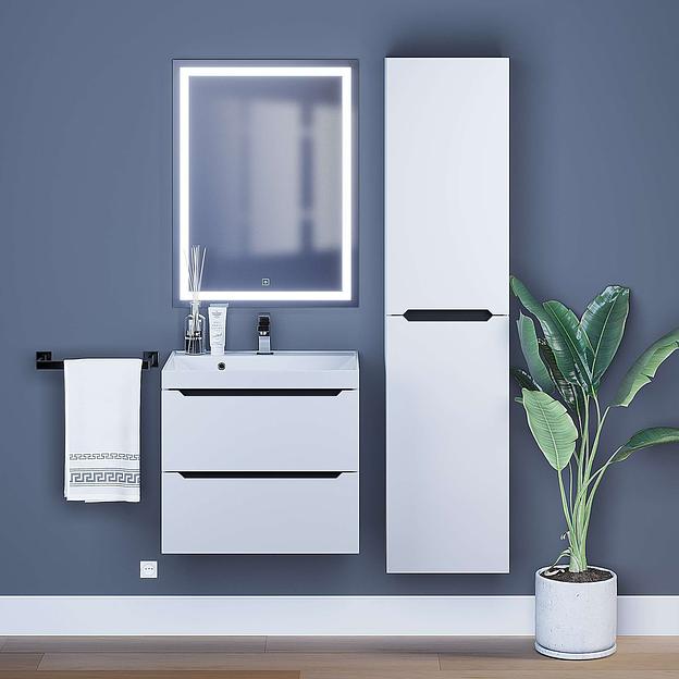 Тумба с раковиной для ванной Uperwood Tanos 60 см, подвесная, матовая, белая/графит фото 6