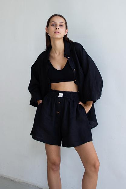 Костюм лён  SET019/04/Черный  фото 2