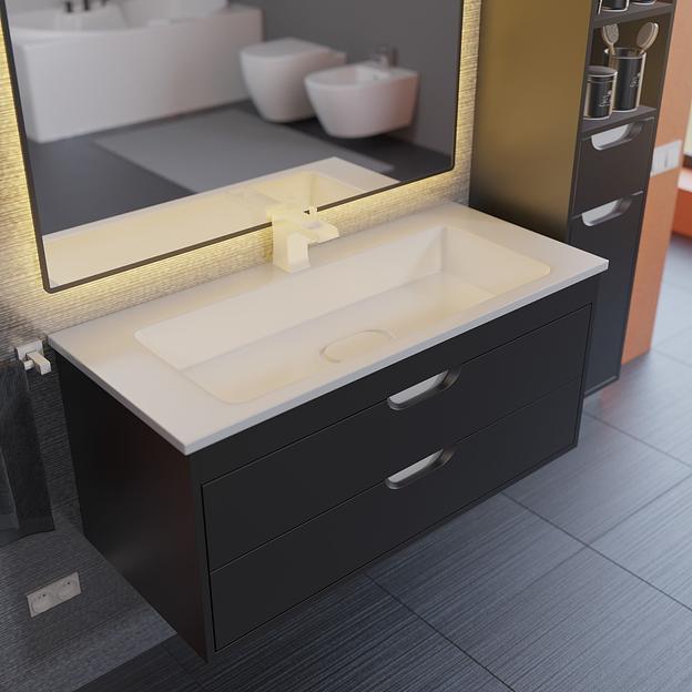 Тумба с раковиной для ванной Uperwood Modul 100 см, подвесная, матовая, черная фото 3