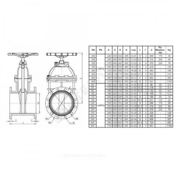 Задвижка чугун 30ч39р  МЗВ обрезиненный клин c гайкой Ду 250 Ру16 Тмакс=120C фл чёрн/штур  . фото 3