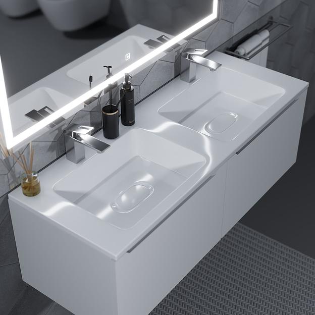 Раковина для ванной полувстраиваемая двойная Uperwood Modul 120 см, белая глянцевая фото 1
