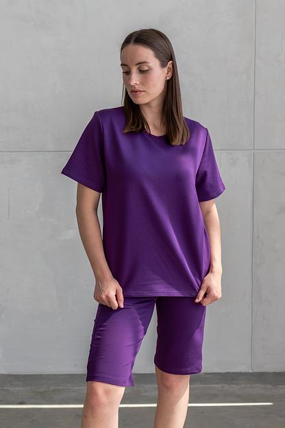 Женский костюм фиолетовый футболка с шортами, футер двунитка ОПТ фото 2