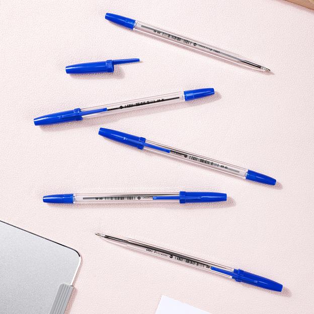 Ручка шариков. Deli P1-Classic EQ6-BL прозрачный d=0.7мм син. черн. фото 6