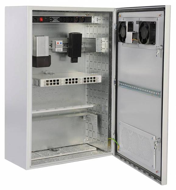 Шкаф коммутационный ЦМО (ШТВ-Н-6.6.3-4ААА) настенный 6U 600x330мм пер.дв.вентил. задн.дв.стал.лист несъемн.бок.пан. 57кг серый 220мм 27кг 400мм IP65 уличный всепогодный фото 2