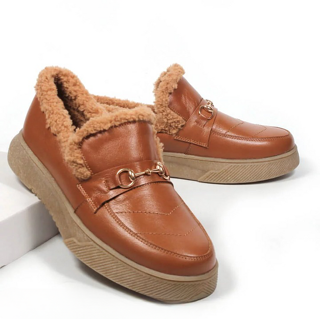 Слипоны утеплённые TAIS из натуральной кожи, арт.MT456 рыжий ОПТ фото 4