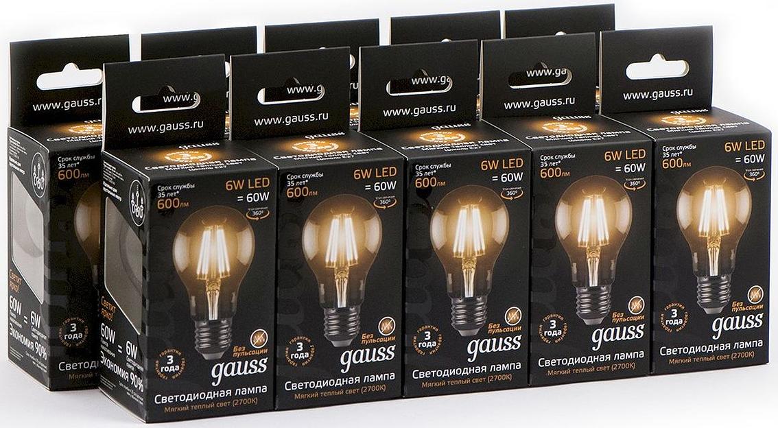 Лампа филам. Gauss 6Вт цок.:E27 шар 220B 2700K св.свеч.бел.теп. A60 (упак.:10шт) (102802106) фото 5