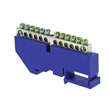 EKF sn1-63-12-d Шина "0" N (6x9 мм) 12 отв. никель синий изолятор на DIN-рейку EKF PROxima фото 1