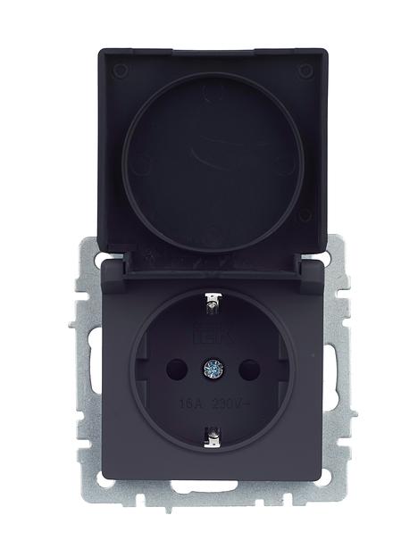 BRITE Розетка одинарная с заземлением с защитными шторками и крышкой 16А IP44 РСбш10-3-44-БрГ графит фото 9